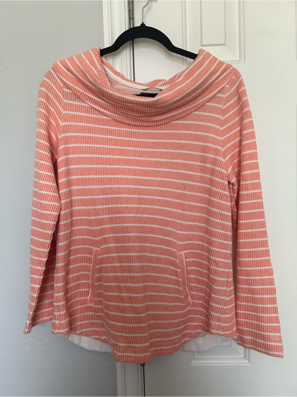 Tommy Hilfiger Coral and White Striped Cowl Neck Sweater